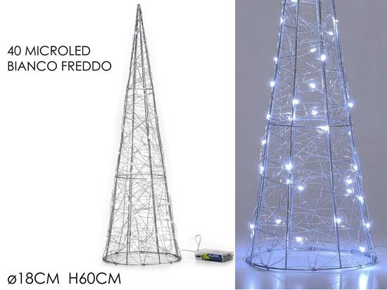 ALBERO CONO ARGENTO 60cm 40 LED BIANCO FREDDO