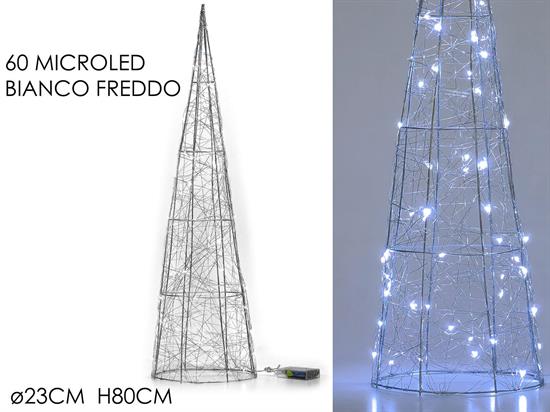 ALBERO CONO ARGENTO 80cm 60 LED BIANCO FREDDO