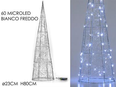 ALBERO CONO ARGENTO 80cm 60 LED BIANCO FREDDO