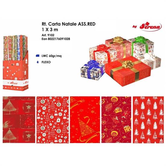 ROTOLO CARTA NATALE 1x3mt ASS.RED