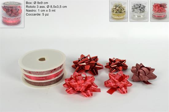 SET 3 NASTRI NATALE + COCCARDE IN PVC COL.ASS.