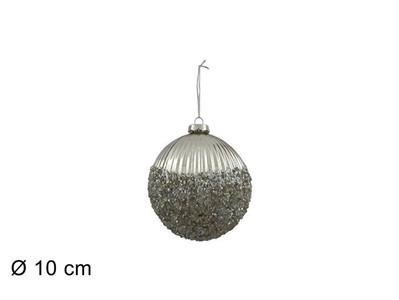 PALLA VETRO SILVER RIGATA C/DIAMANTI 10cm