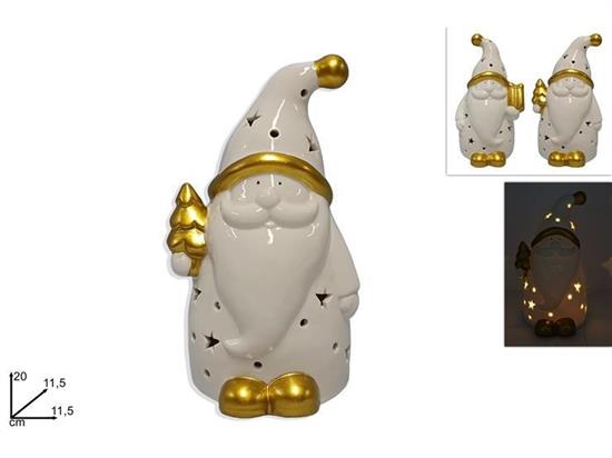 BABBO NATALE CERAMICA BIANCA/ORO 20cm C/LUCE