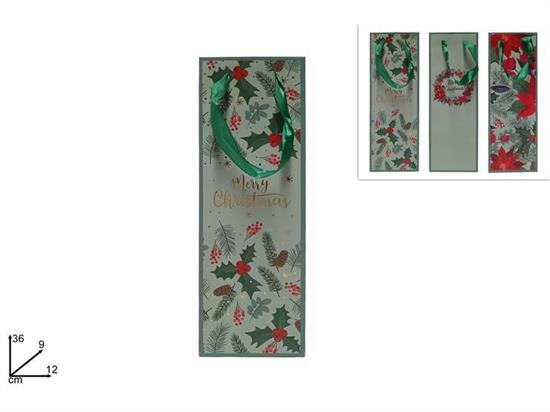 SHOPPER NATALE P/BOTTIGLIA DECORO NATALIZIO 12x36