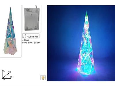 ALBERO CONO DIAMANTE RAINBOW 40cm C/40 LED BATTERIE