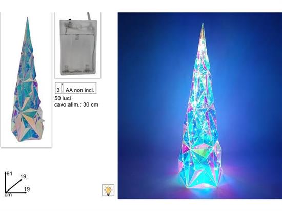 ALBERO CONO DIAMANTE RAINBOW 61cm C/50 LED BATTERIE