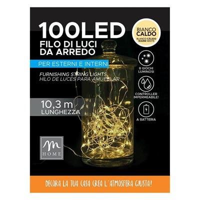 FILO 100 LED BIANCO CALDO A BATTERIA DA ESTERNO