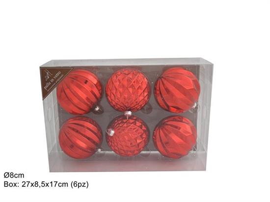 PALLE VETRO ROSSO 8cm 6pz new