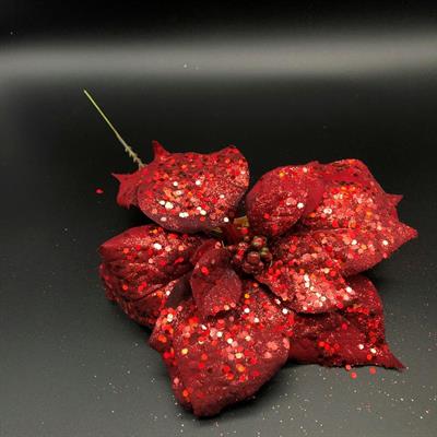 SPILLONE POINSETTIA PAILLETTES ROSSO