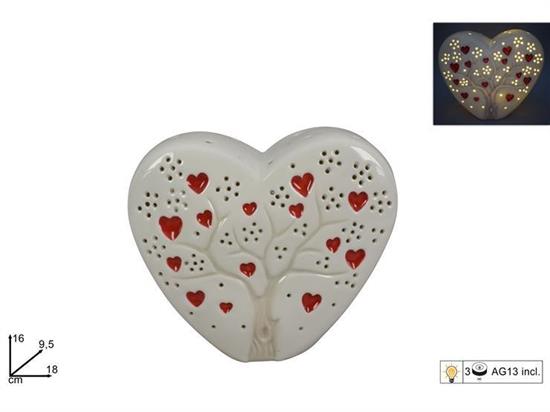 CUORE CERAMICA 18cm C/ALBERO D/VITA LUMINOSO