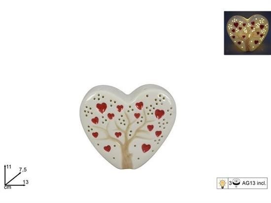 CUORE CERAMICA 11cm C/ALBERO D/VITA LUMINOSO