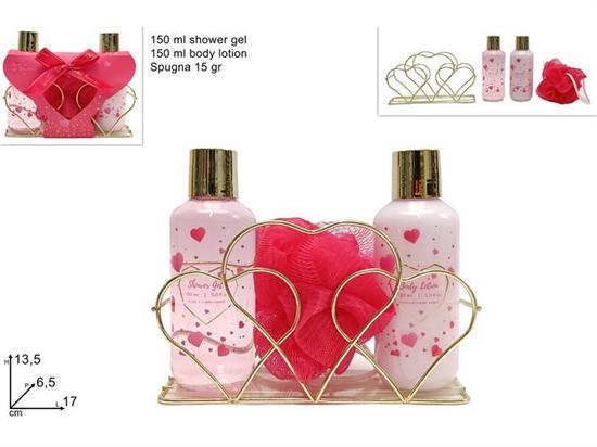 CONFEZIONE REGALO CUORI C/SET DA BAGNO 3pz ROSSO