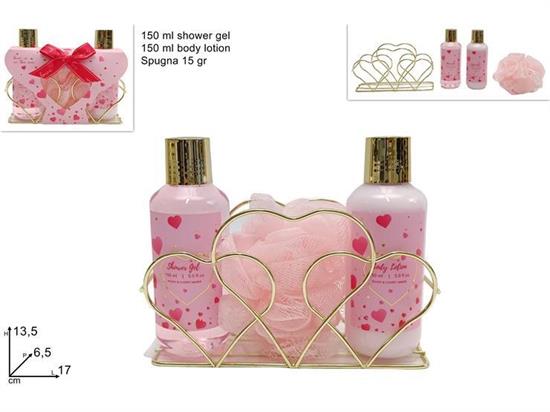 CONFEZIONE REGALO CUORI C/SET DA BAGNO 3pz ROSA