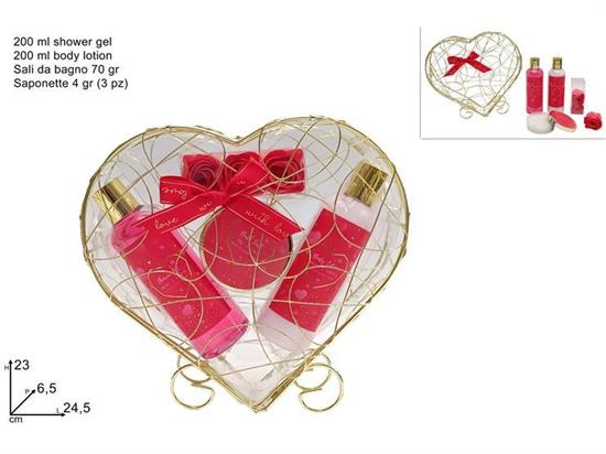 CONFEZIONE REGALO CUORI C/SET DA BAGNO 4pz ROSSO