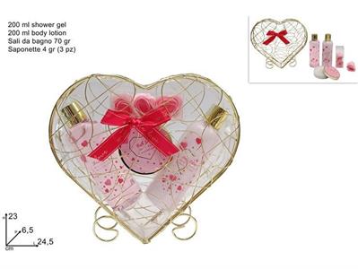 CONFEZIONE REGALO CUORI C/SET DA BAGNO 4pz ROSA