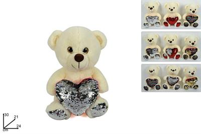 PELUCHE C/CUORE PAILLETTES 30cm