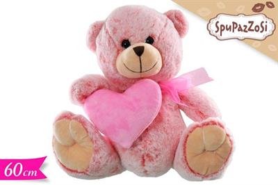 PELUCHE ORSO ROSA C/CUORE 60cm