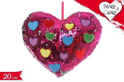 CUSCINO CUORE PAILLETTES E CUORI 20cm