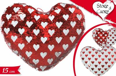 CUSCINO CUORE PAILLETTES 15cm ROSSO/BIANCO