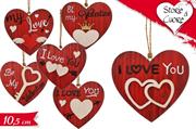 PENDAGLIO LOVE LEGNO 10cm CUORE ROSSO