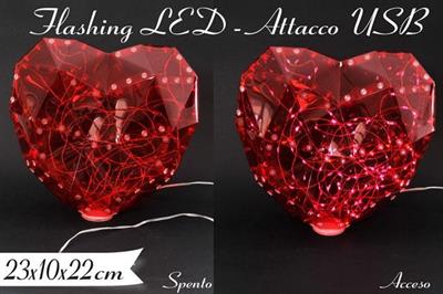 DECORAZIONE CUORE LUMINOSO LED USB 23cm