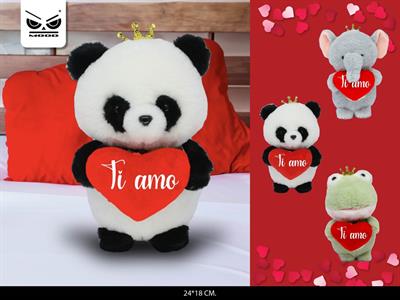 PELUCHE ANIMALE CORONA C/CUORE TI AMO 24cm