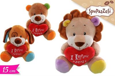 PELUCHE COLOR 15cm C/CUORE I LOVE YOU