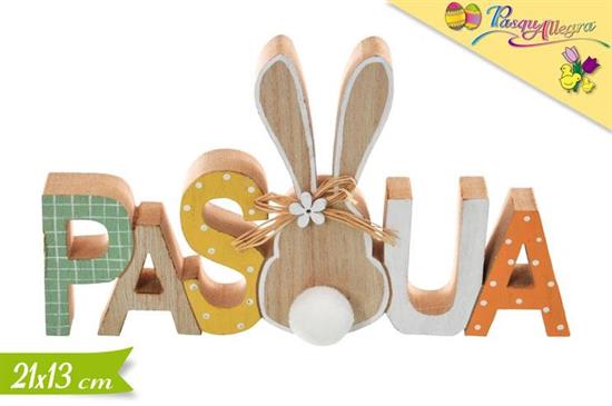 DECORAZIONE SCRITTA PASQUA LEGNO 21x13cm