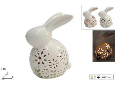 CONIGLIO CERAMICA BIANCA 13cm C/LUCE