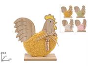 GALLINA LEGNO CON PELLICCIA 19cm